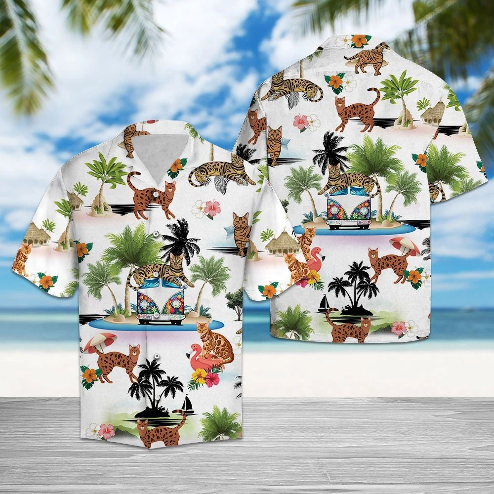 Bengal Summer Vacation With Camper Van Hawaiian Shirt, Hawaiian For Gift