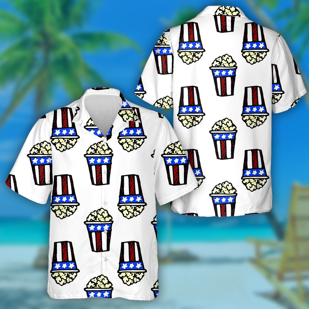 Hand Drawn Popcorn Box American Flag Colors Hawaiian Shirt, Hawaiian Shirt Gift, Christmas Gift
