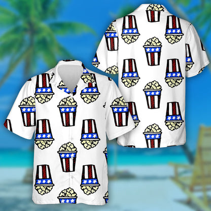 Hand Drawn Popcorn Box American Flag Colors Hawaiian Shirt, Hawaiian Shirt Gift, Christmas Gift