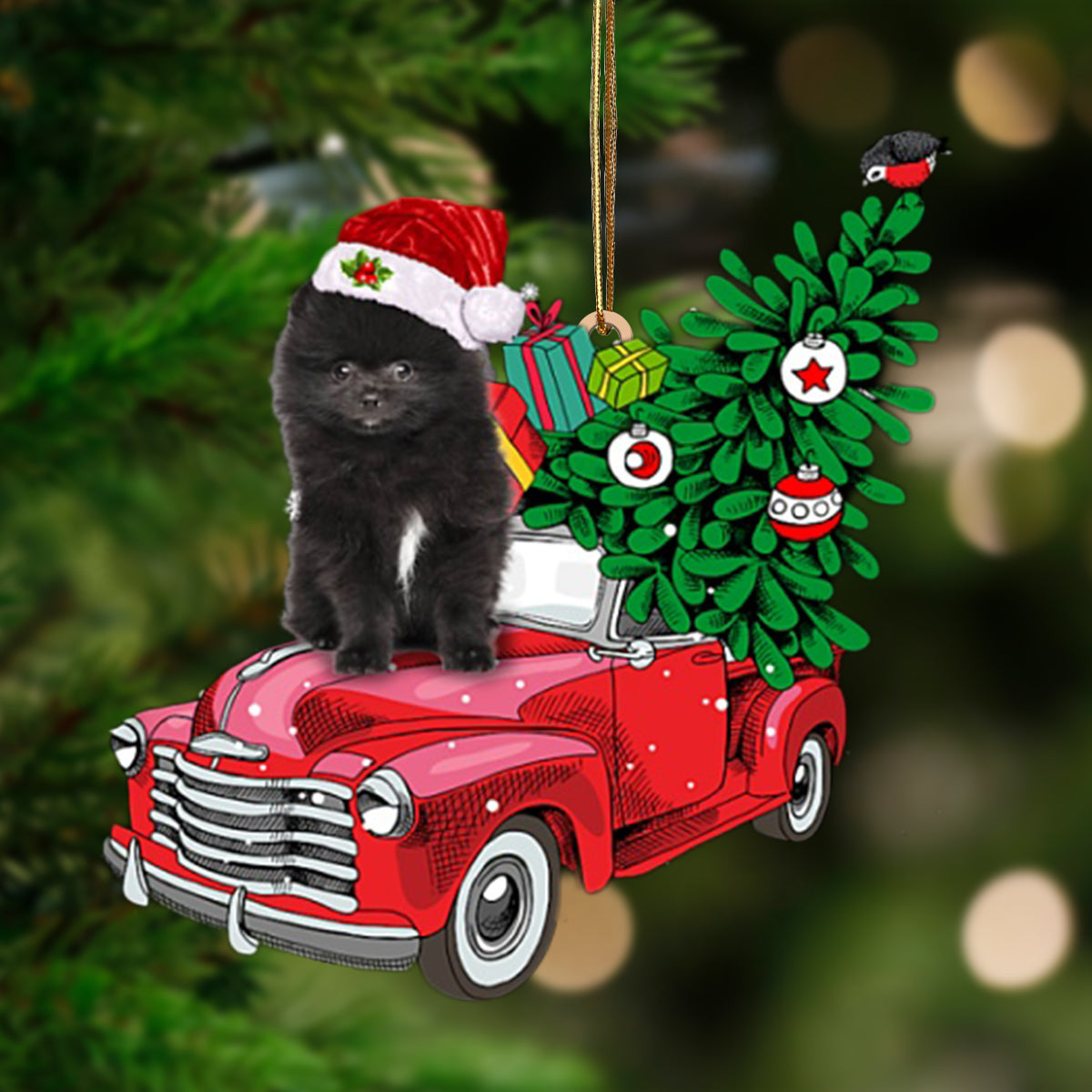 BLACK Pomeranian Phone Case C-Pine Truck Hanging Christmas Plastic Hanging Ornament, Christmas Ornament Gift, Christmas Gift, Christmas Decoration