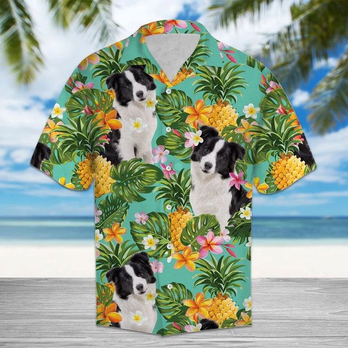 Cute Collie And Tropical Pineapple Print Hawaiian Shirt,Hawaiian Shirt Gift, Christmas Gift