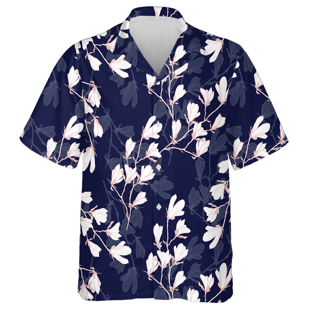 Bláth Violet Rómánsúil Uiscedhatha Agus Duilleoga ar Léine Haváí Dearadh Bán, Bronntanas Léine Haváís, Bronntanas Nollag