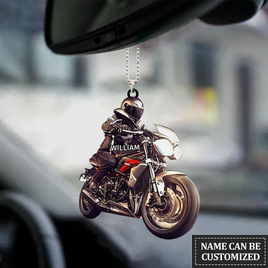 Personalized Flat Acrylic Car Hanging Ornament, Men Motor Biker Ornament For Cars, Christmas Decoration
