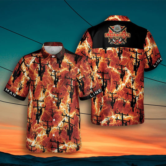 Lineman Red Thunder Storm Hawaiian Shirt, Hawaiian For Gift