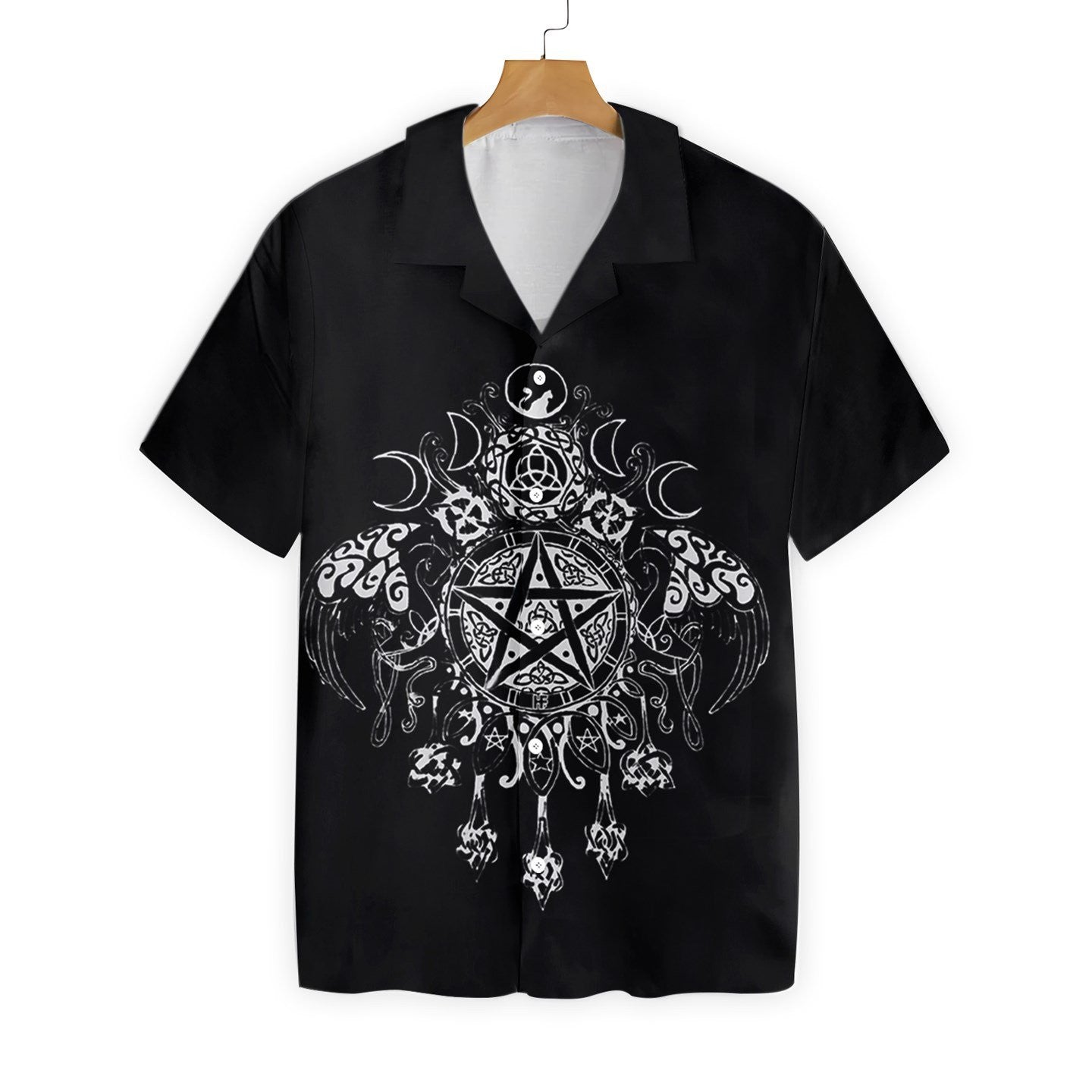 Wicca Pentagram On Black Background Pattern Hawaiian Shirt, Hwaiian For Gift