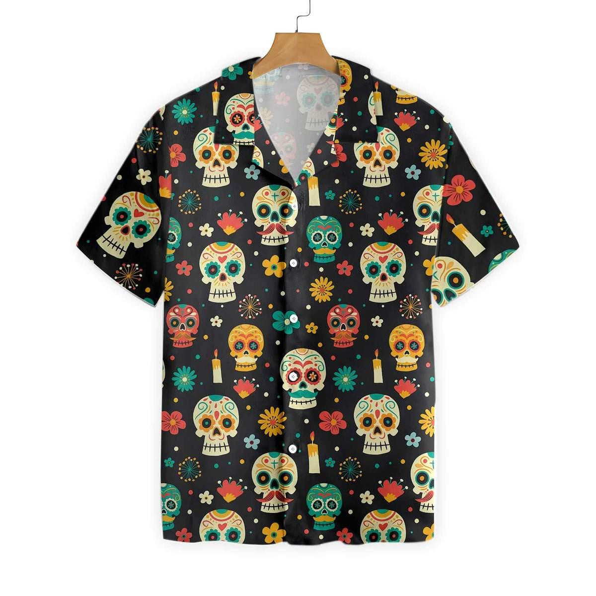 Skull Day Of The Dead Pattern Flower Hawaiian Shirt, Hawaiian Shirt Gift, Christmas Gift