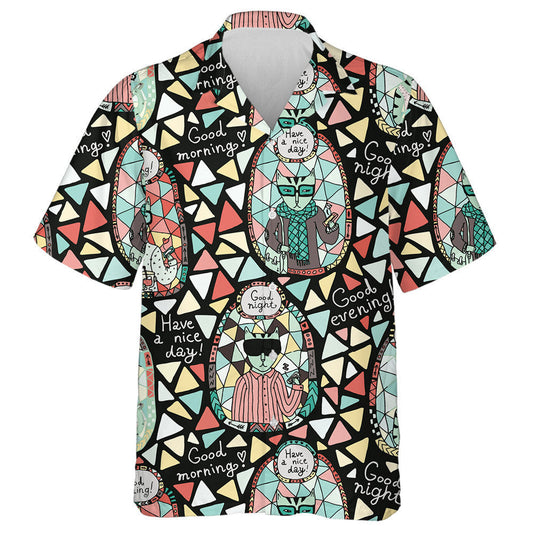 Cat gleoite i Stíl Hipster ar Léine Haváí Mósáic ildaite, Bronntanas Léine Haváís, Bronntanas Nollag