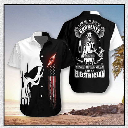 Electrician Proud Skull Hawaiian Shirt_Hawaiian Shirt Gift, Christmas Gift