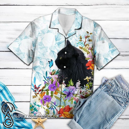 Black Cat Flower Hawaiian Shirt,Hawaiian Shirt Gift, Christmas Gift