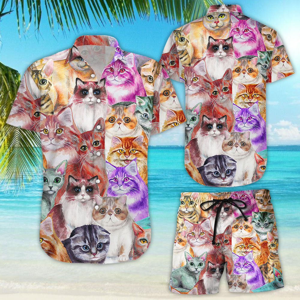 Cat Themed Hawaiian Shirt- Colorful Cats Aloha Hawaiian Shirt - Best Cat Themed Gifts_Hawaiian Shirt Gift, Christmas Gift