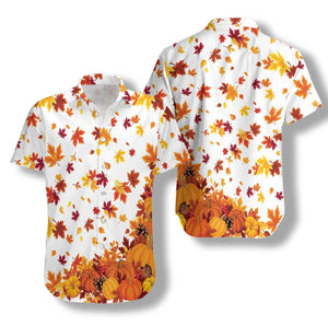 Wonderful Thanksgiving Pumpkins And Autumn Leaves Hawaiian Shirt, Hwaiian For Gift