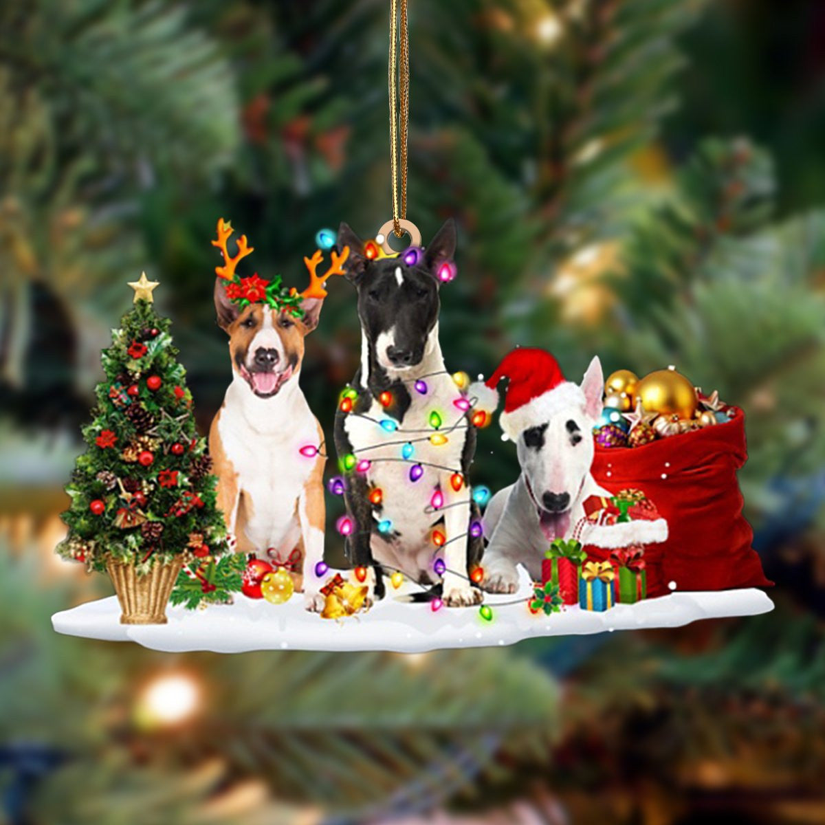 Bull Terrier-Christmas Dog Friends Hanging Christmas Plastic Hanging Ornament, Happy Christmas Ornament, Christmas Gift, Christmas Decoration