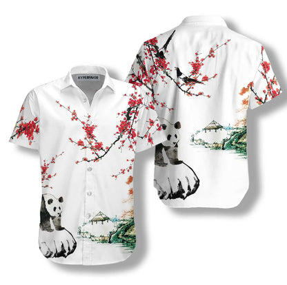 Nice Panda With Plum Blossom Design Hawaiian Shirt,Hawaiian Shirt Gift, Christmas Gift