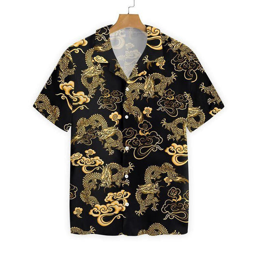 Luxurious Black Gold Oriental Dragon Design Hawaiian Shirt,Hawaiian Shirt Gift, Christmas Gift