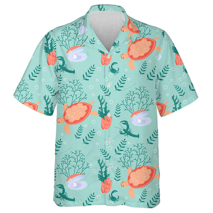 Turtle And Polynesian Symbols On White Hawaiian Shirt, Hawaiian For Gift