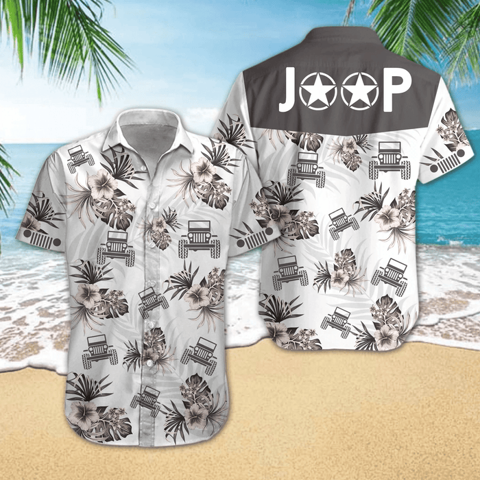 Jeep Hibiscus Black And White Theme Hawaiian Shirt, Hawaiian For Gift