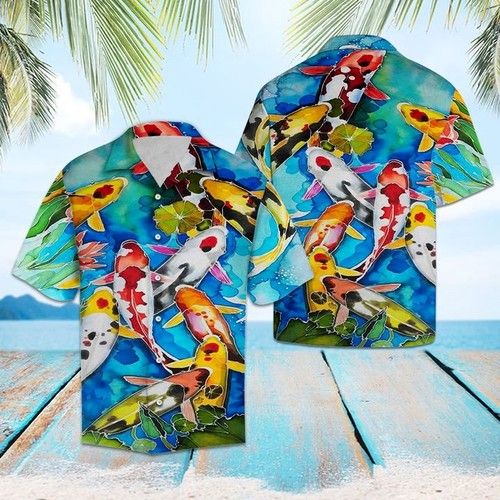 Colorful Koi Hawaiian Shirt Summer, Hwaiian For Gift