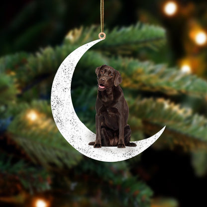 Chocolate Labrador -Sit On The Moon-Two Sided Christmas Plastic Hanging Ornament, Christmas Gift, Christmas Decoration