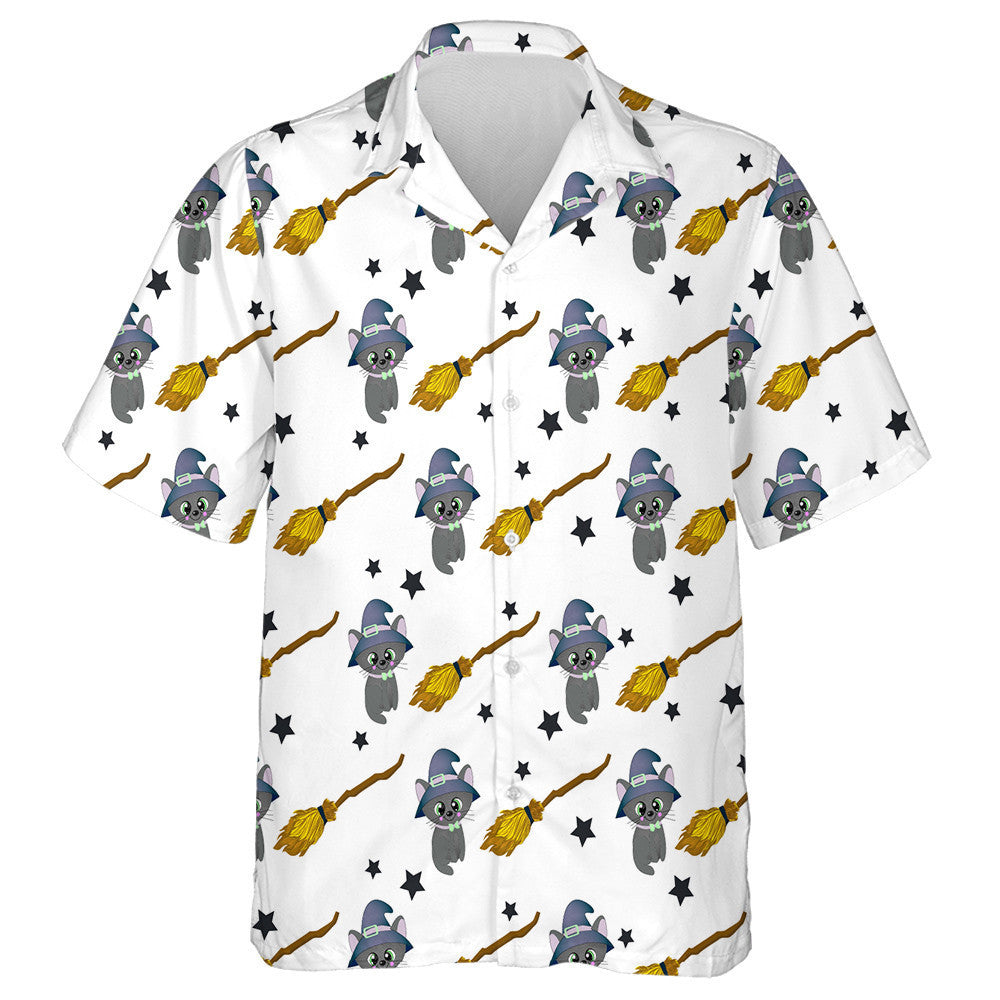Black Cat With Broom For Flying Magic Items Hawaiian Shirt, Hawaiian Shirt Gift, Christmas Gift