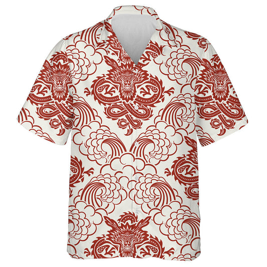 Red Dragons And Waves On White Hawaiian Shirt,Hawaiian Shirt Gift, Christmas Gift