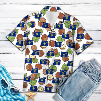 Oregon Hazelnut And Leaves Pattern Hawaiian Shirt,Hawaiian Shirt Gift, Christmas Gift