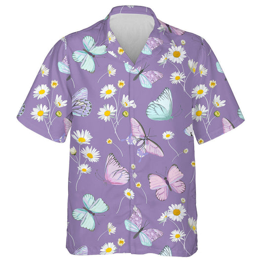 Spring Theme Daisy Flowers And Butterfly Hawaiian Shirt,Hawaiian Shirt Gift, Christmas Gift