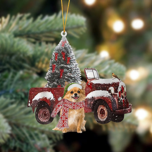 Chihuahua-Christmas Truck Two Sided Christmas Plastic Hanging Ornament, Happy Christmas Ornament, Christmas Gift, Christmas Decoration