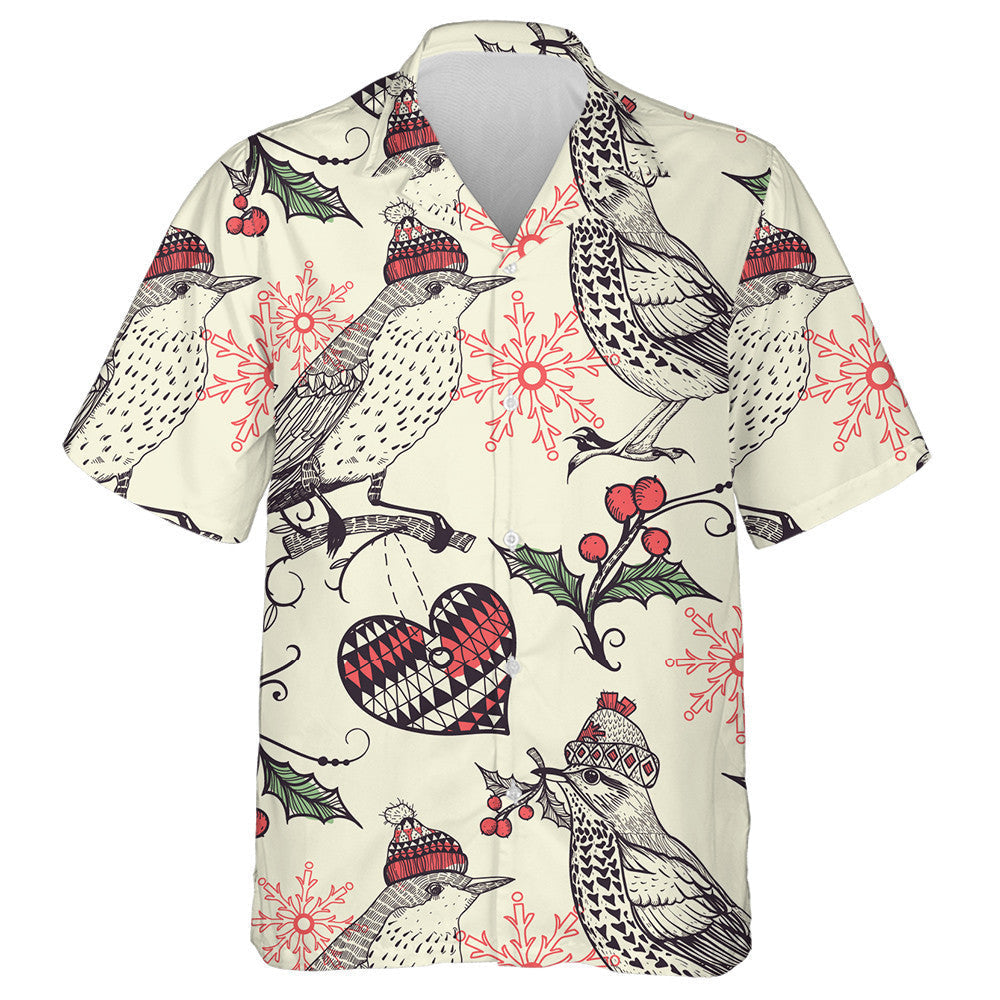 Birds With Winter Hat And Holly Berry Hawaiian Shirt, Hawaiian Shirt Gift, Christmas Gift