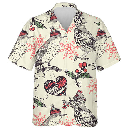 Birds With Winter Hat And Holly Berry Hawaiian Shirt, Hawaiian Shirt Gift, Christmas Gift