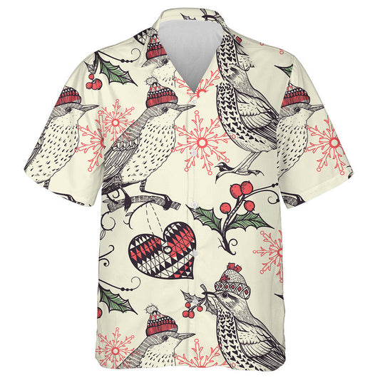 Birds With Winter Hat And Holly Berry Hawaiian Shirt, Hawaiian Shirt Gift, Christmas Gift