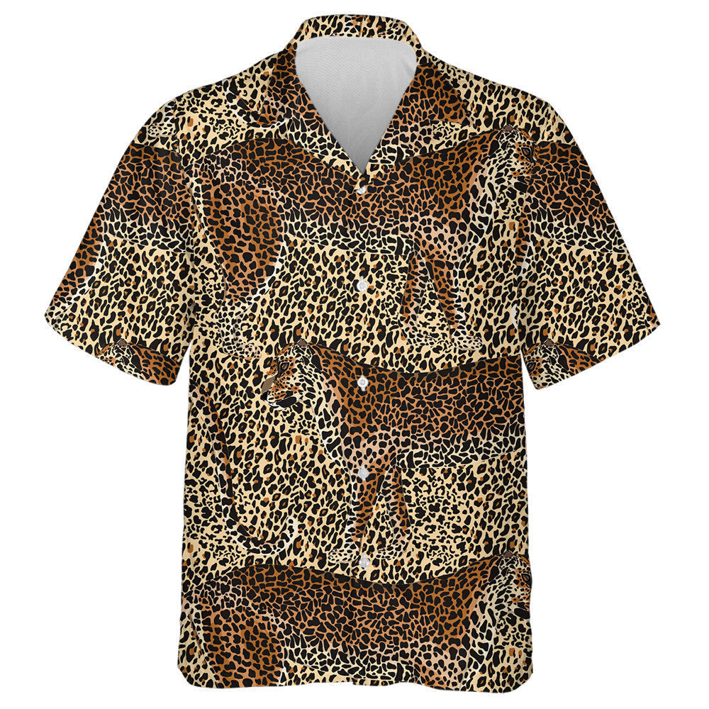 Leopard And Tiger Skin Animal Background Hawaiian Shirt, Hawaiian For Gift