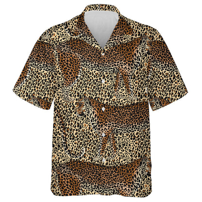 Leopard And Tiger Skin Animal Background Hawaiian Shirt, Hawaiian For Gift