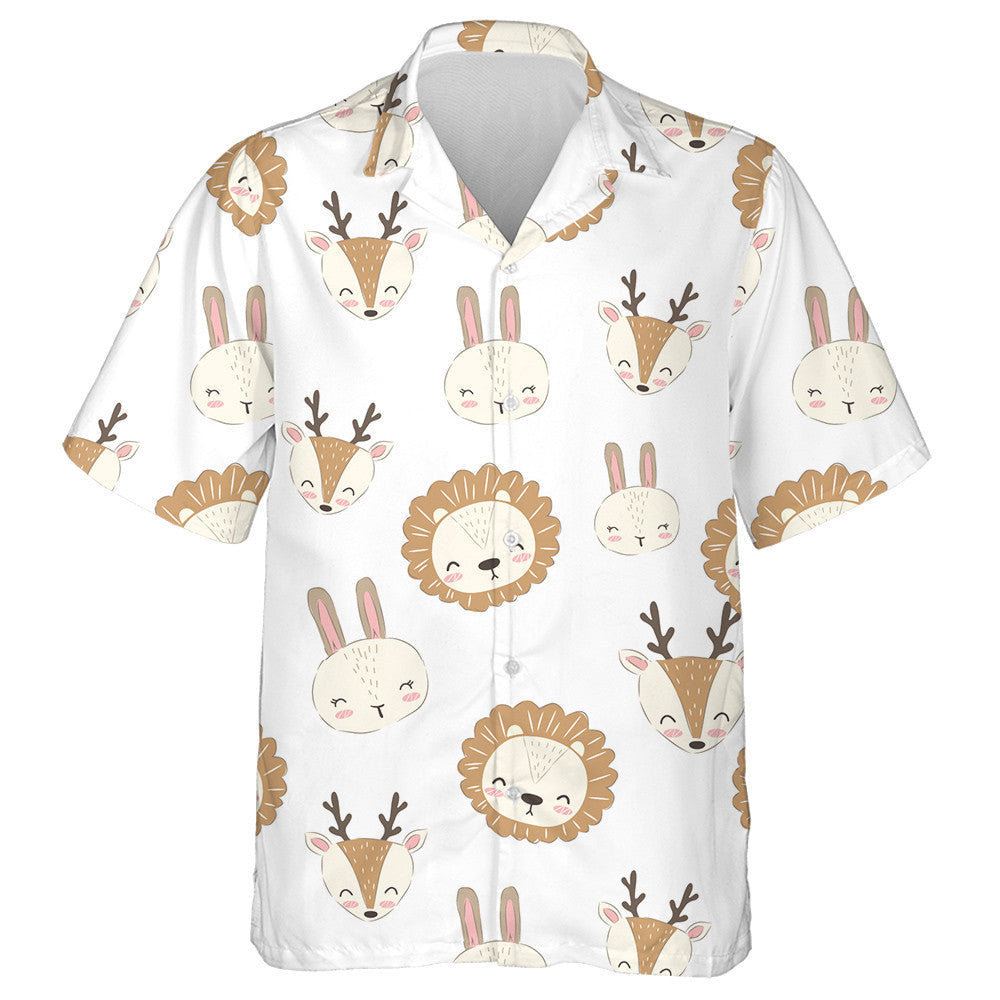 Lion Rabbit And Reindeer On White Background Hawaiian Shirt, Hawaiian Shirt Gift, Christmas Gift