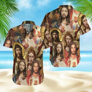 Impressive Jesus Portrait Christmas Themed Hawaiian Shirt, Hawaiian Shirt Gift, Christmas Gift