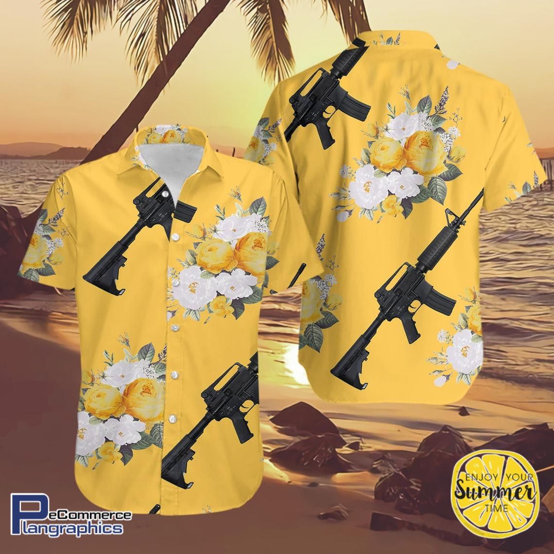 M4A1 Gunnaí Aloha Shirt Léine Aloha Haváíais Léine Ghearr Trá Haváíais Shorts, Bronntanais Léine Haváíais, Bronntanas Nollag
