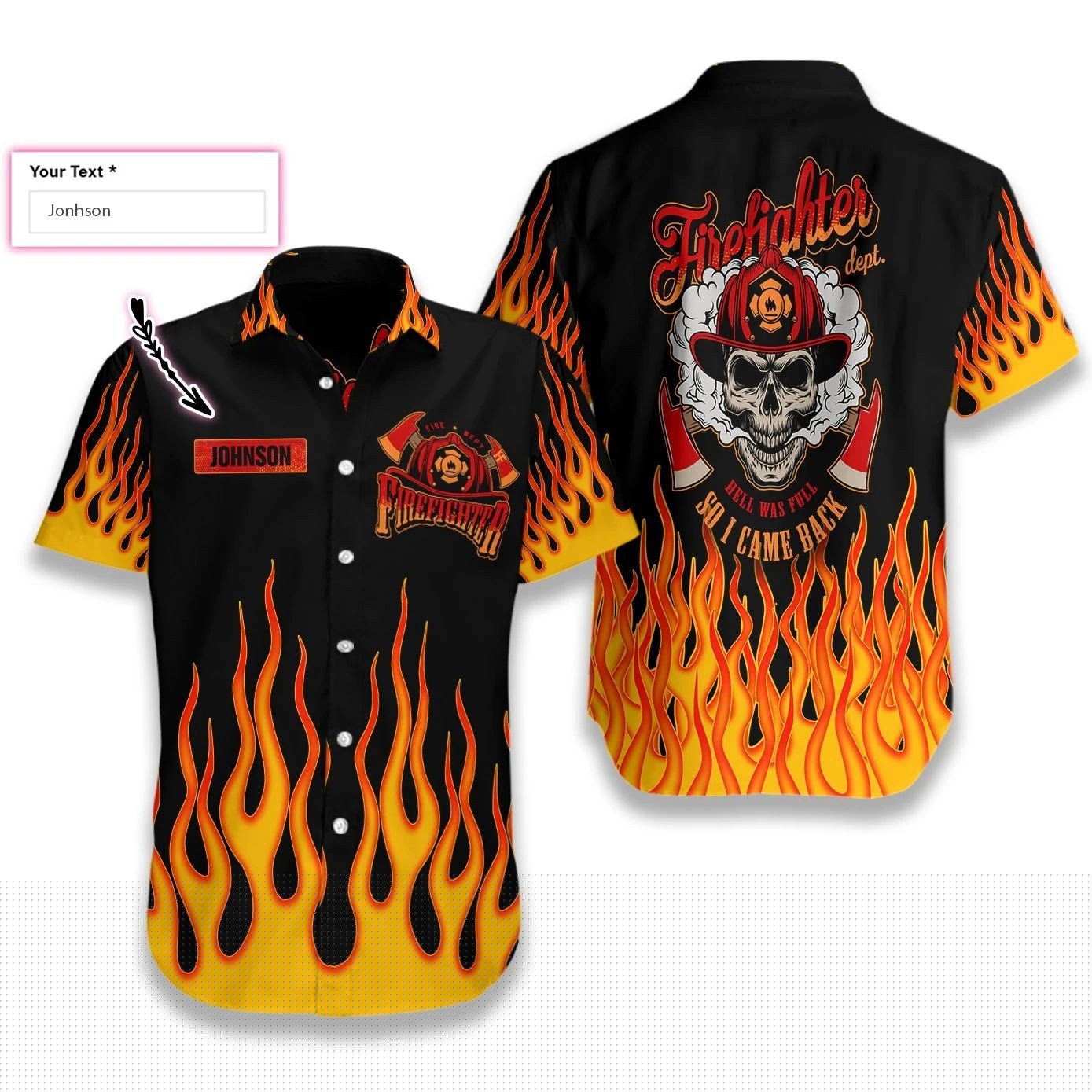Skull Flame Firefighter Custom Name Hawaiian Shirt,Hawaiian Shirt Gift, Christmas Gift