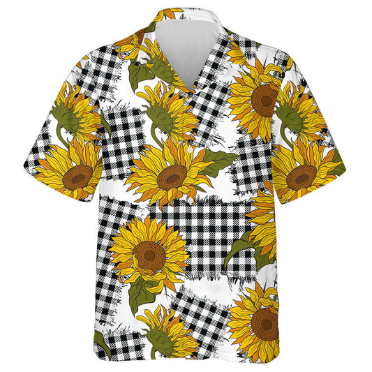 Bláthanna Geala Lus na Gréine Teach Feirme Seanré Ar Phaistí Checkered Léine Haváís, Bronntanas Léine Haváís, Bronntanas Nollag