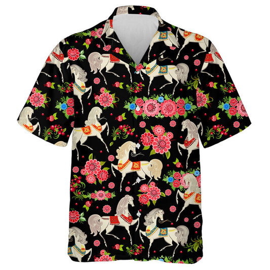 The Bright Beautiful Horses In Flowers Hawaiian Shirt,Hawaiian Shirt Gift, Christmas Gift