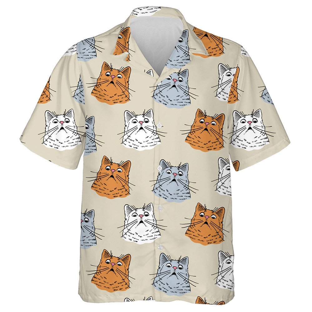 Surprised Heads Of Cats On Gray Background Hawaiian Shirt, Hawaiian Shirt Gift, Christmas Gift