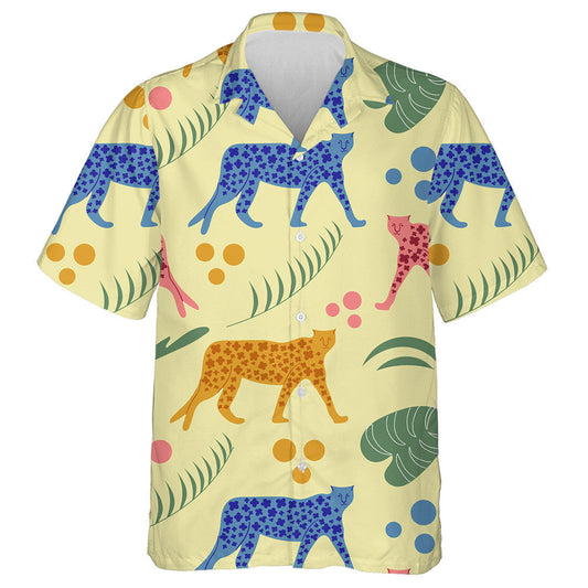 Hand Drawn Leopard Cheetah And Palm Leaves Hawaiian Shirt, Hawaiian Shirt Gift, Christmas Gift