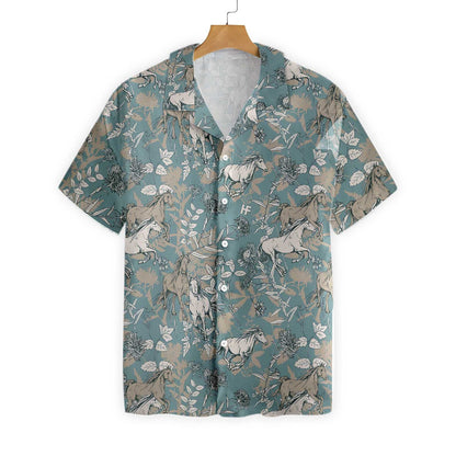 Drab Color Beautiful Horses Design Hawaiian Shirt,Hawaiian Shirt Gift, Christmas Gift