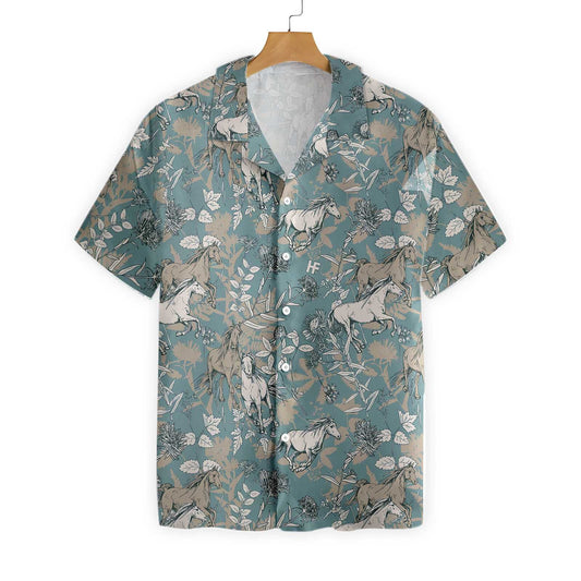 Drab Color Beautiful Horses Design Hawaiian Shirt,Hawaiian Shirt Gift, Christmas Gift