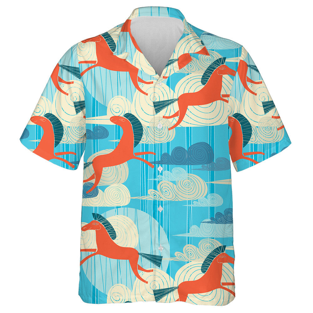 Retro Background With Horses On A Sky Hawaiian Shirt,Hawaiian Shirt Gift, Christmas Gift