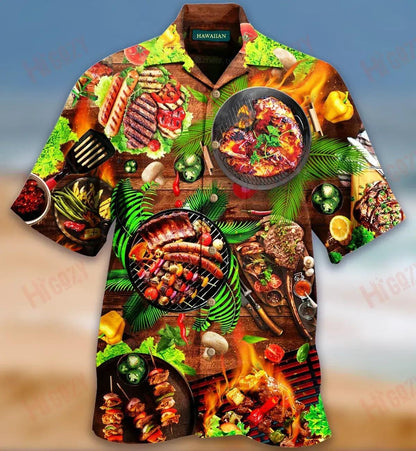 Barbecue Fuarú Agus Grilleadh Léine Haváí Unisex Caitheamh aimsire Muinchille Gearr Léinte haváíais Oirbheartaíochta Léinte haváíais d'Fhir, Bronntanas Léine Haváís, Bronntanas Nollag