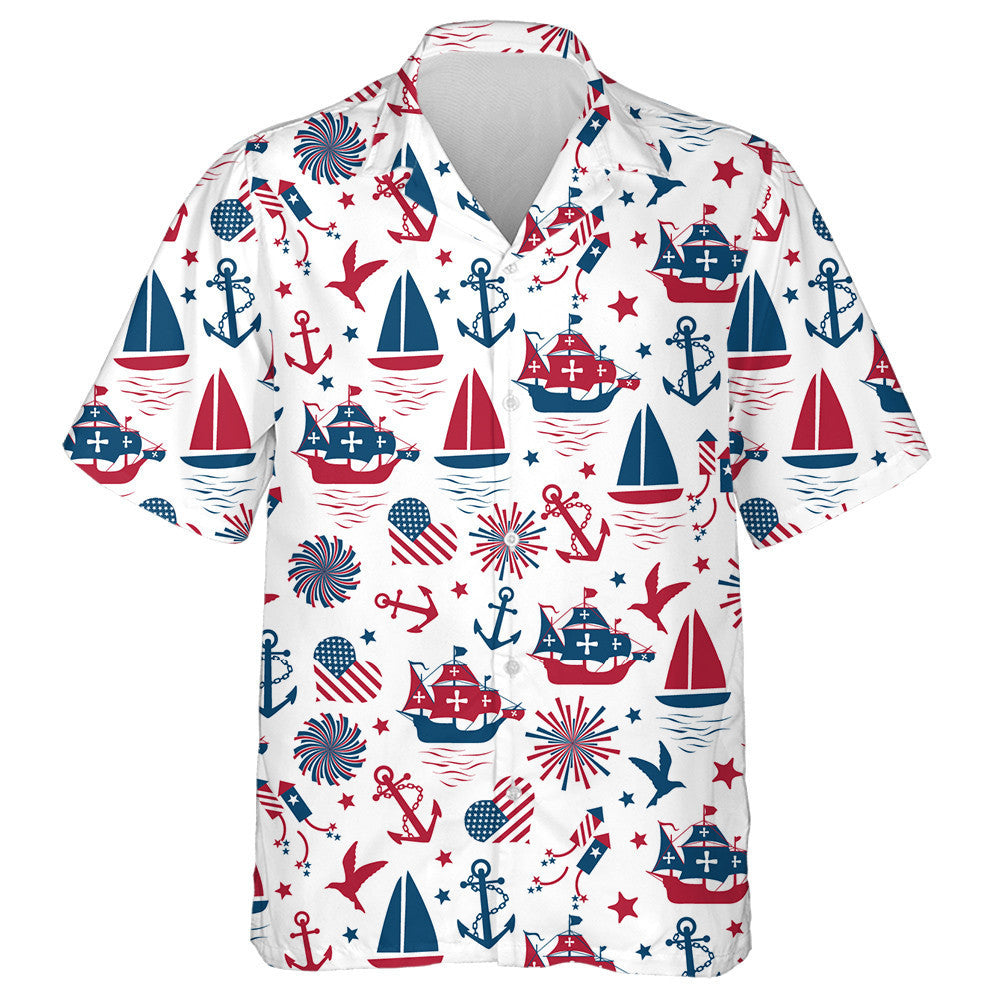 Happy Columbus Day Nautical Icons Illustration Hawaiian Shirt, Hawaiian Shirt Gift, Christmas Gift