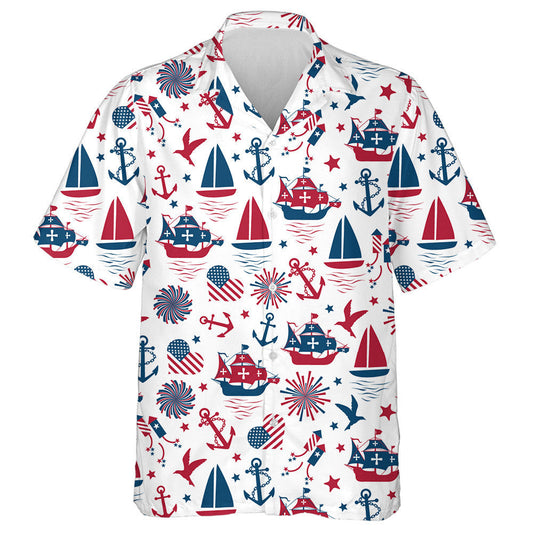 Happy Columbus Day Nautical Icons Illustration Hawaiian Shirt, Hawaiian Shirt Gift, Christmas Gift