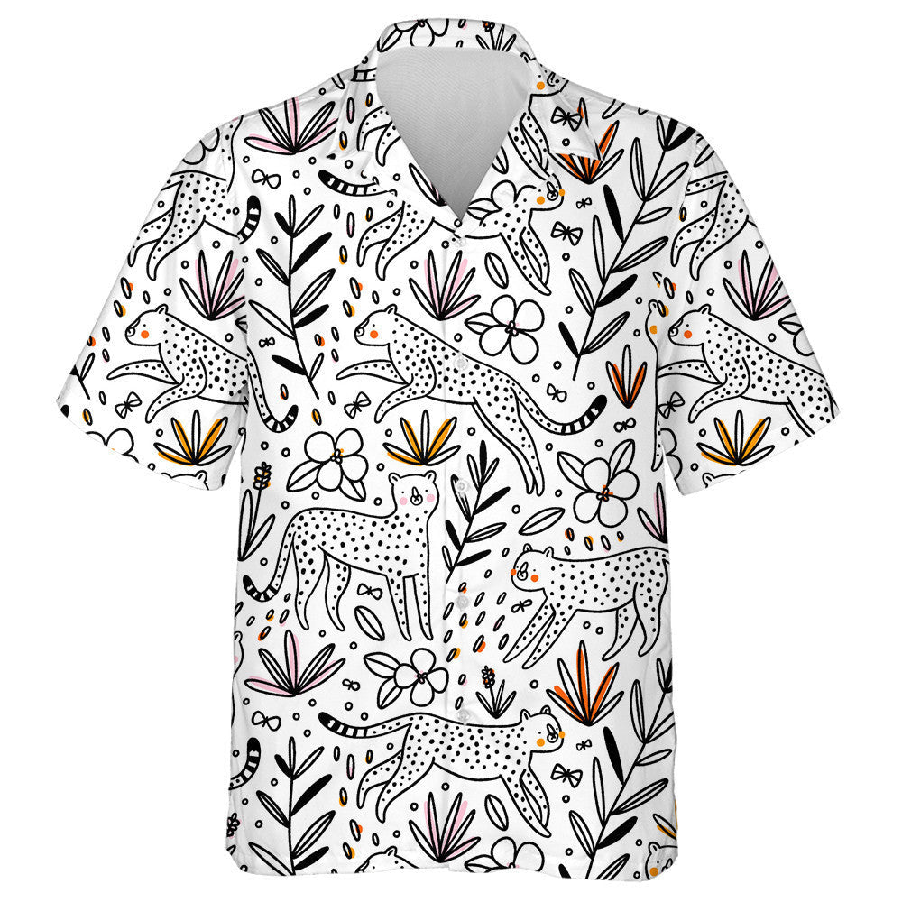 Hand Drawn Leopard Cheetahs Hunting Butterflies Hawaiian Shirt, Hawaiian Shirt Gift, Christmas Gift