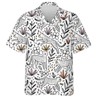 Hand Drawn Leopard Cheetahs Hunting Butterflies Hawaiian Shirt, Hawaiian Shirt Gift, Christmas Gift