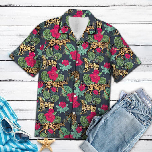 Leopard Hibiscus Flower And Tropical Leaves Hawaiian Shirt, Hawaiian For Gift