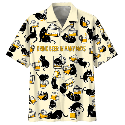 Black Cat Beer Pattern Design Hawaiian Shirt, Hawaiian For Gift